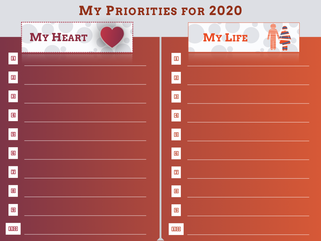 This is a priorities chart where you can compare the priorities in your heart to the way you live your life.